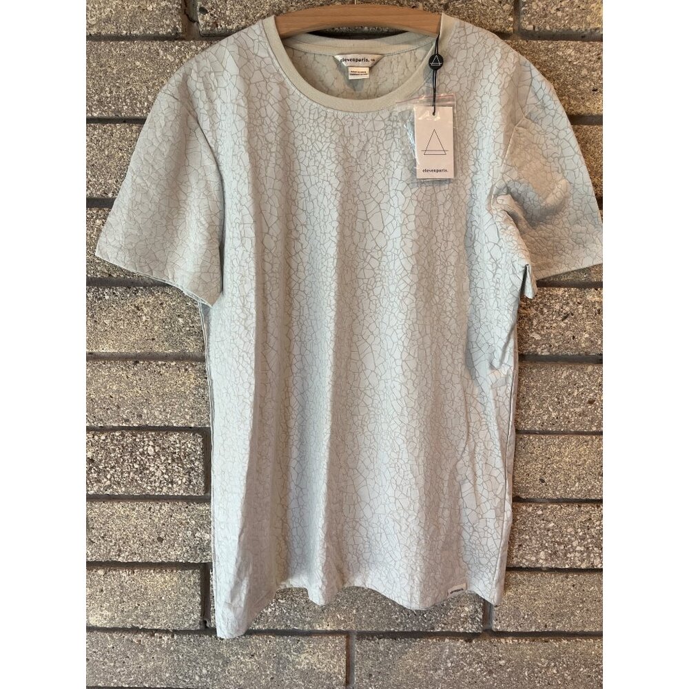 Elevenparis White Cracked Pattern T-Shirt L Short Sleeve Crew Neck Cotton Casual